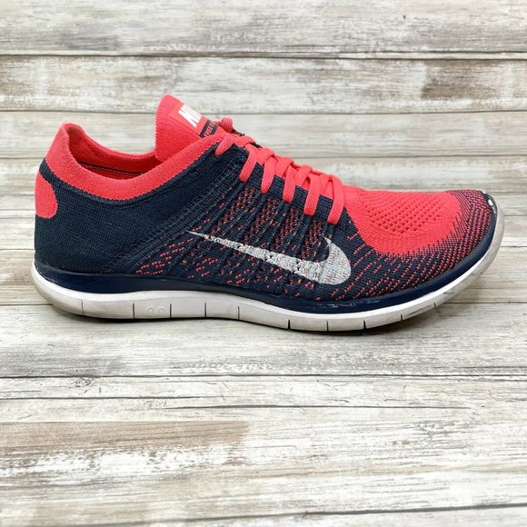 Nike Other - Nike Free Flyknit 4.0 Men's Size 12 Coral Navy Low Top Running Shoes 631053-600